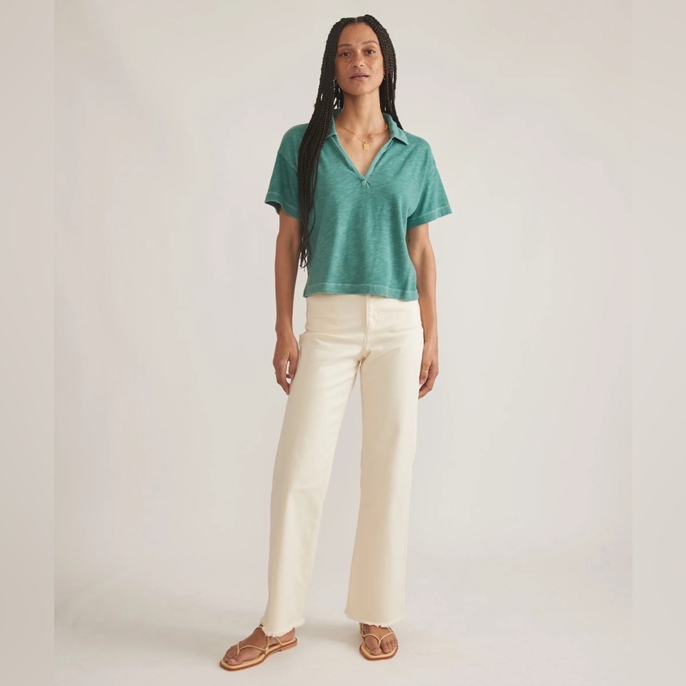 Marine Layer Green Cropped Vintage Slub Polo Tee XS - Picture 4 of 15